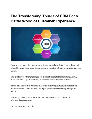 The Transforming Trends of CRM For a Better World of Customer Experience