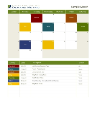 Social Media Marketing Calendar 2013