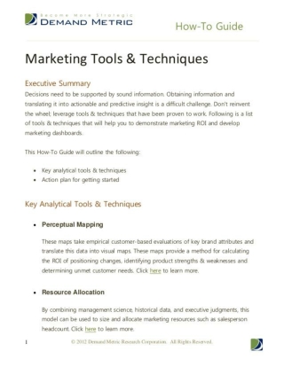 Analytical Marketing Tools and Techniques