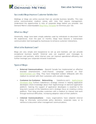 Successful Blogs Improve Customer Satisfaction