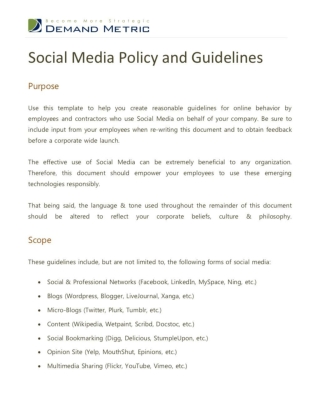 Social Media Policy and Guidelines