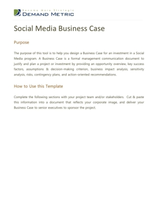 Social Media Business Case