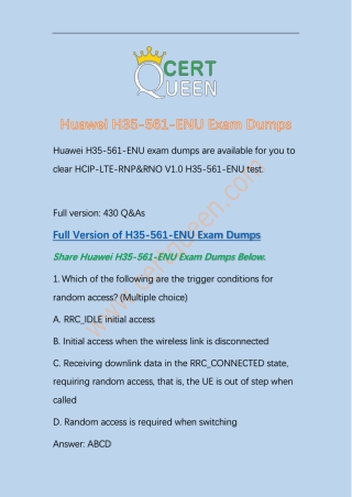 Latest Huawei Certification H35-561-ENU Exam Dumps