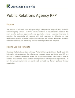Public Relations Agency RFP