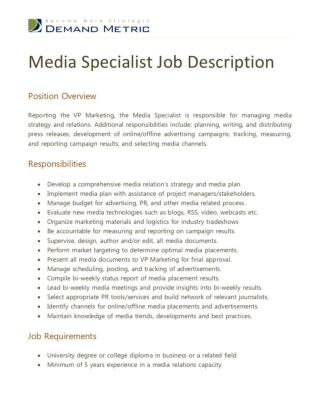 Media Specialist Job Description