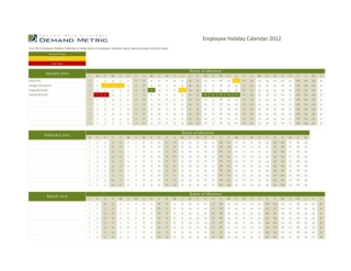 Employee Holiday Calendar 2012