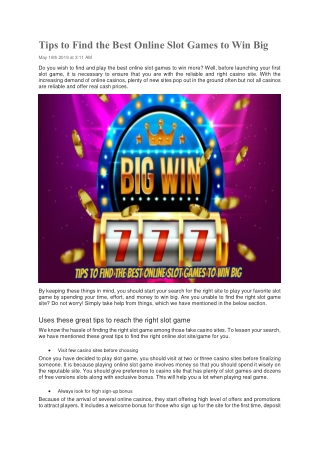 Tips to Find the Best Online Slot Games to Win Big