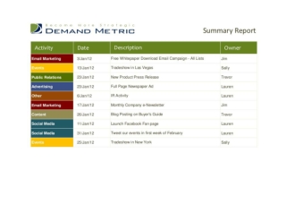 Marketing Calendar Template 2012