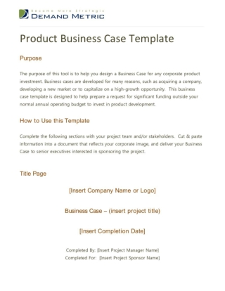 Product Business Case Template
