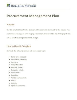 Procurement Management Plan