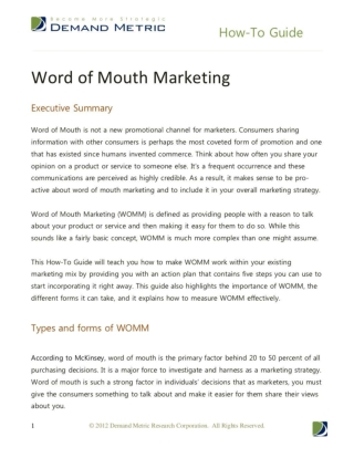 Word of Mouth Marketing