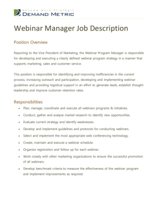 Webinar program manager job description