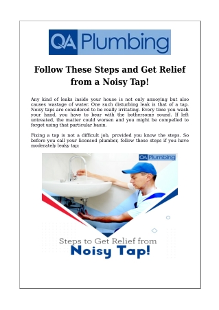 Follow These Steps and Get Relief from a Noisy Tap!