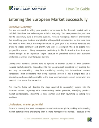 How-To Guide - European Market Entry