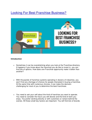 Looking For Best Franchise Business?