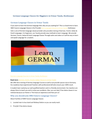 German Language Classes for Bigginers in Urmar Tanda