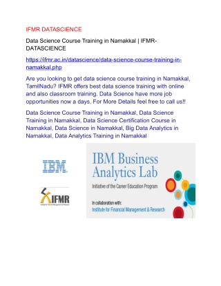 Data Science Course Training in Namakkal | IFMR-DATASCIENCE