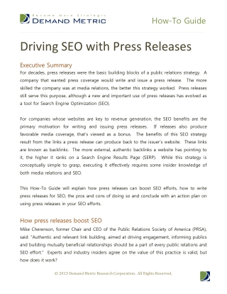 Driving SEO with Press Releases How-To Guide