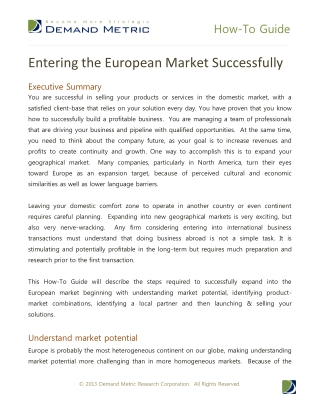 Entering the European Market Successfully How-To Guide