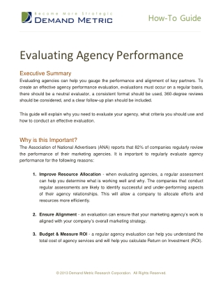 Evaluating Agency Performance How-To Guide