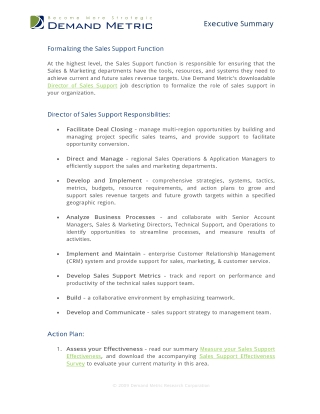 Formalizing the Sales Support Function How-To Guide