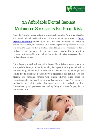 An Affordable Dental Implant Melbourne Services is Far From Risk