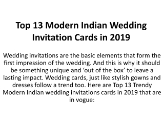 Top 13 Modern Indian Wedding Invitation Cards in 2019