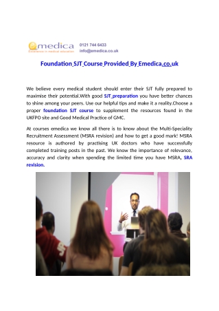 Foundation SJT Course Provided By Emedica