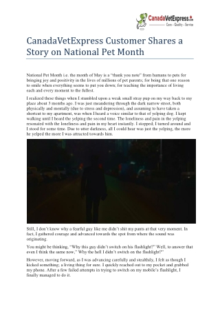 CanadaVetExpress Customer Shares a Story on National Pet Month