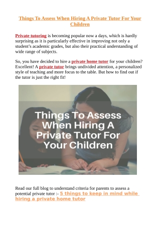 Things To Assess When Hiring A Private Tutor For Your Children