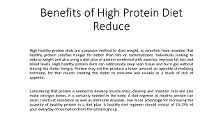 Benefits of High Protein Diet Regimens