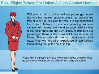 United Airlines Contact Number For Book Flights Tickets