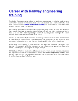 Career with Railway engineering training