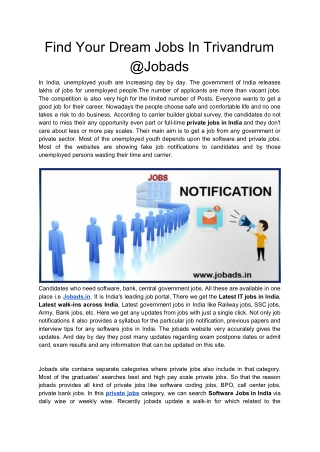 Find Your Dream Jobs In Trivandrum @Jobads