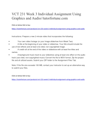 VCT 231 Week 3 Individual Assignment Using Graphics and Audio//tutorfortune.com