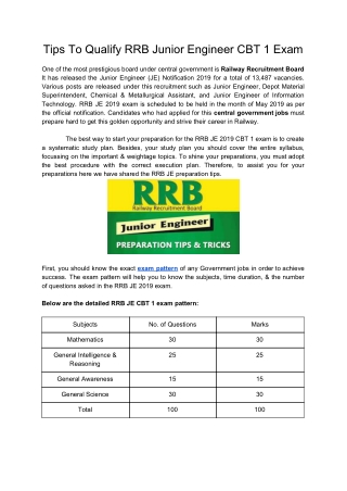 Tips To Qualify RRB Junior Engineer CBT 1 Exam