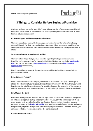 3 Things to Consider Before Buying a Franchise