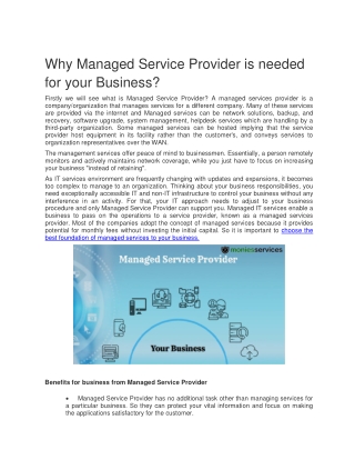 Why Managed Service Provider is needed for your Business?