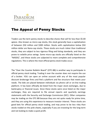 The Appeal of Penny Stocks