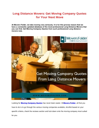 Long Distance Movers: Get Moving Company Quotes for Your Next Move