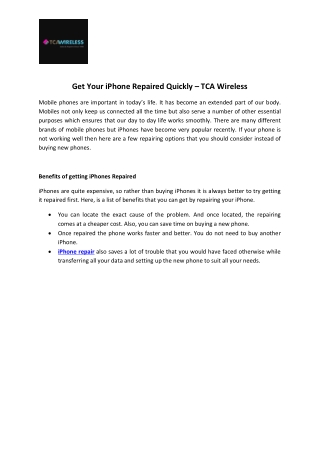 GET YOUR IPHONE REPAIRED QUICKLY – TCA WIRELESS