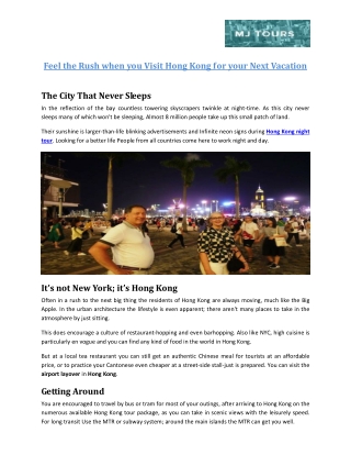 Feel the Rush when you Visit Hong Kong for your Next Vacation