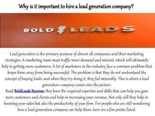Why is it important to hire a lead generation company?