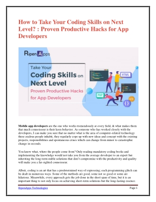 How to Take Your Coding Skills on Next Level? : Proven Productive Hacks for App Developers