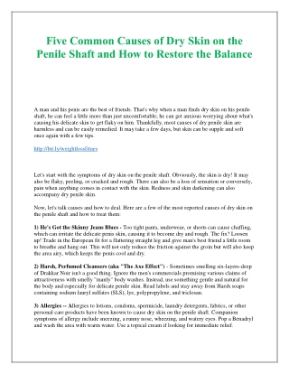 Five Common Causes of Dry Skin on the Penile Shaft and How to Restore the Balance