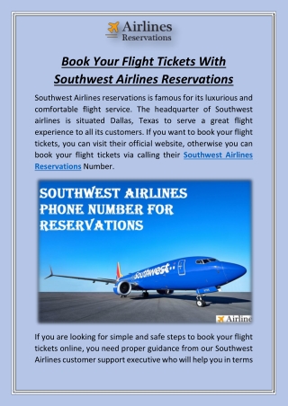 Book Your Flight Tickets With Southwest Airlines Reservations