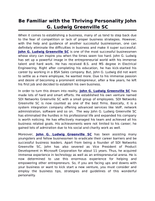 Be Familiar with the Thriving Personality John G. Ludwig Greenville SC