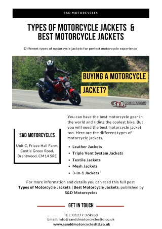 TYPES OF MOTORCYCLE JACKETS & BEST MOTORCYCLE JACKETS
