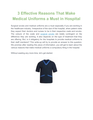 3 Effective Reasons That Make Medical Uniforms a Must in Hospital