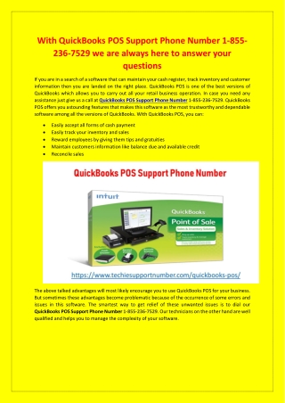With QuickBooks POS Support Phone Number 1-855-236-7529 we are always here to answer your questions